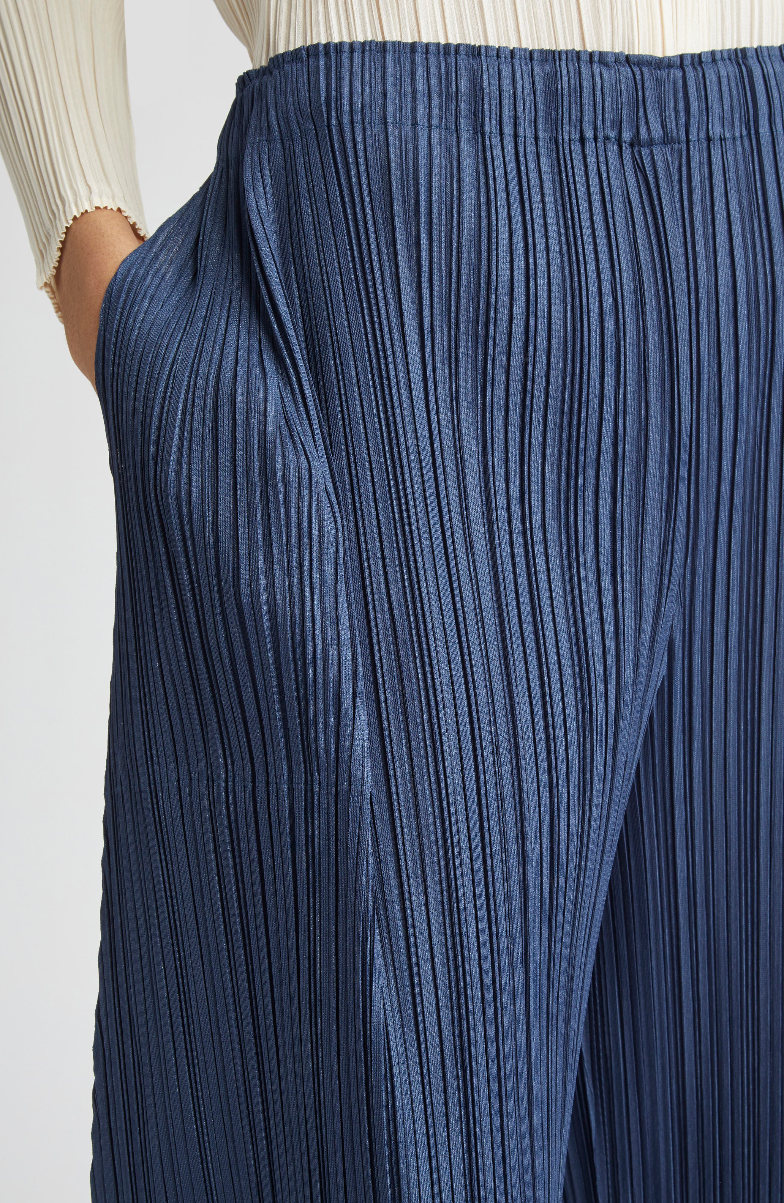 Pleats Please Issey Miyake Mellow Pleated Crop Pants in Navy at Nordstrom - 5