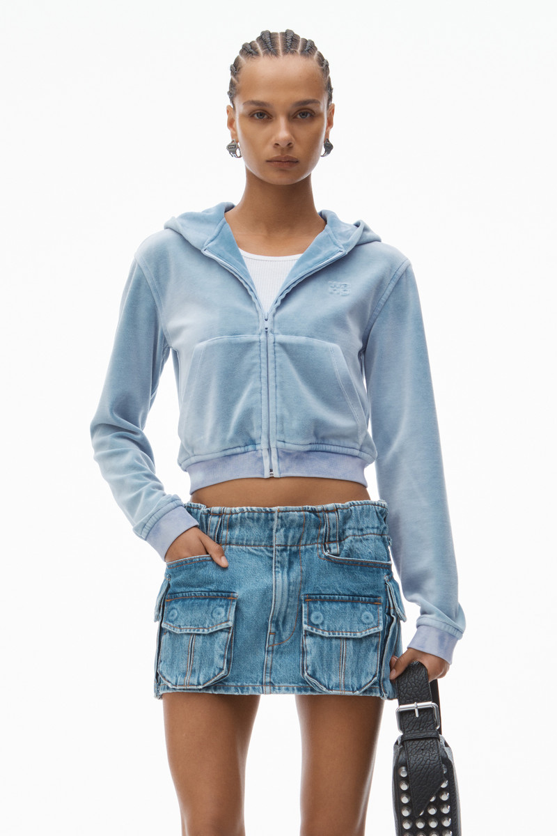 Shrunken Zip-Up Hoodie in Crushed Velour 2