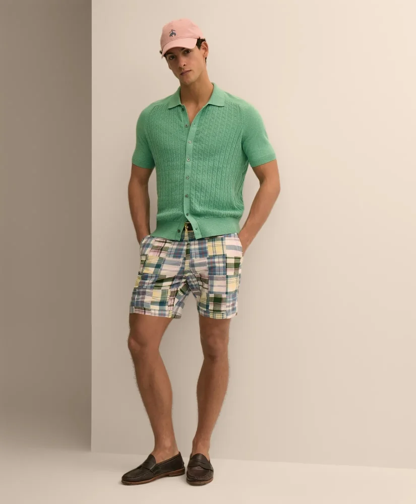 7" Cotton Patchwork Madras Shorts - 1