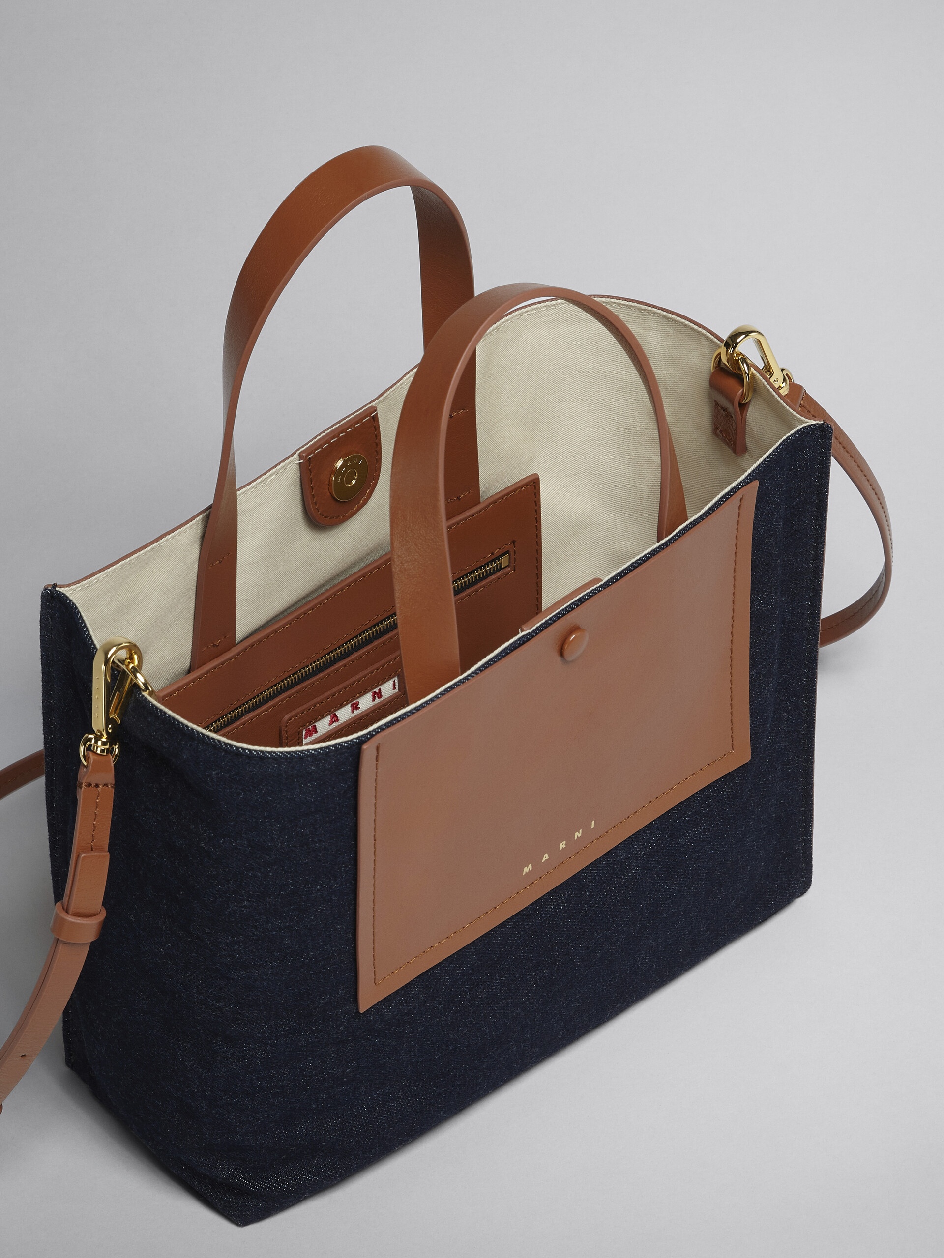 MUSEO SOFT SMALL BAG IN DENIM AND LEATHER - 4