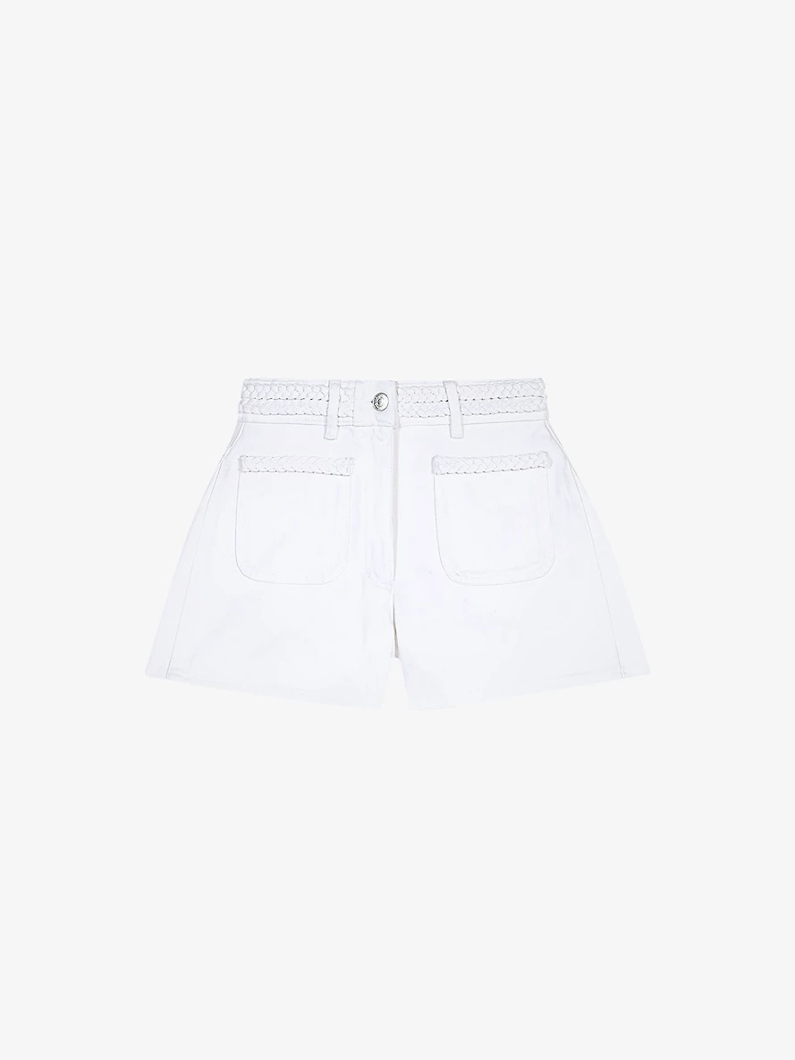 Braided-trim patch-pockets denim shorts - 1