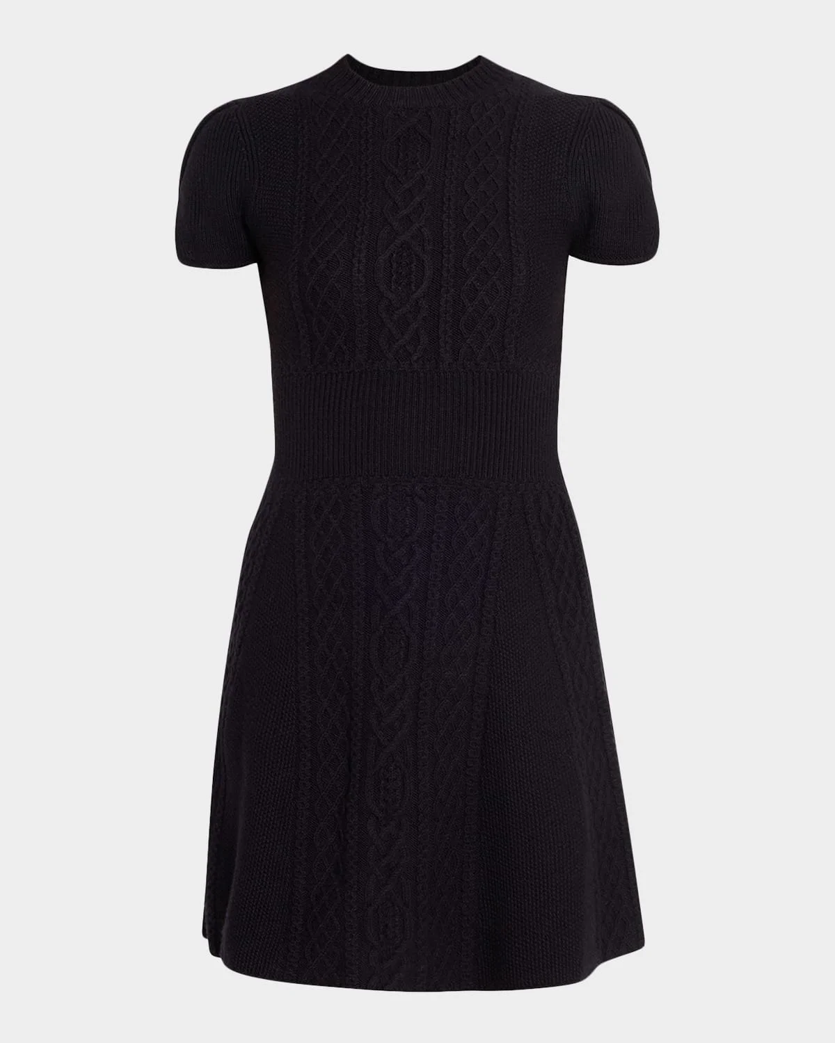 Mock-Neck Cable-Knit Wool Mini Dress - 1