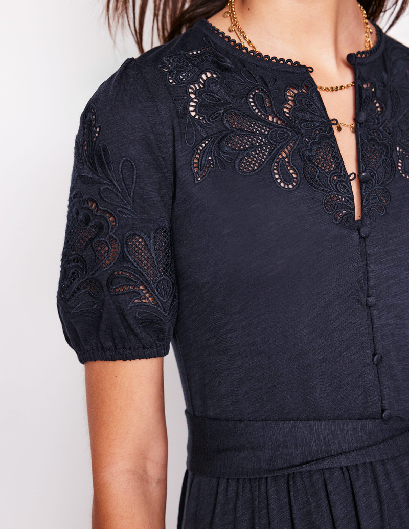 Cutwork Detail Midi Dress-Navy 3