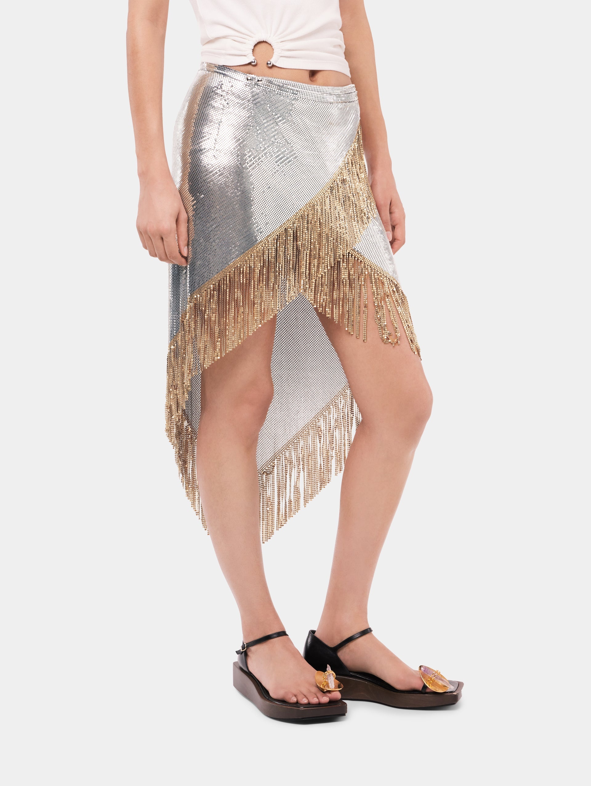 ASYMETRICAL CHAINMAIL SKIRT WITH GOLDEN METALIC FRINGES - 3