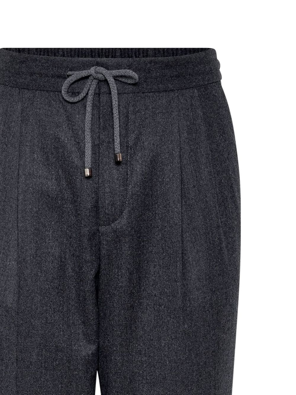 drawstring-waistband wool tapered trousers - 6