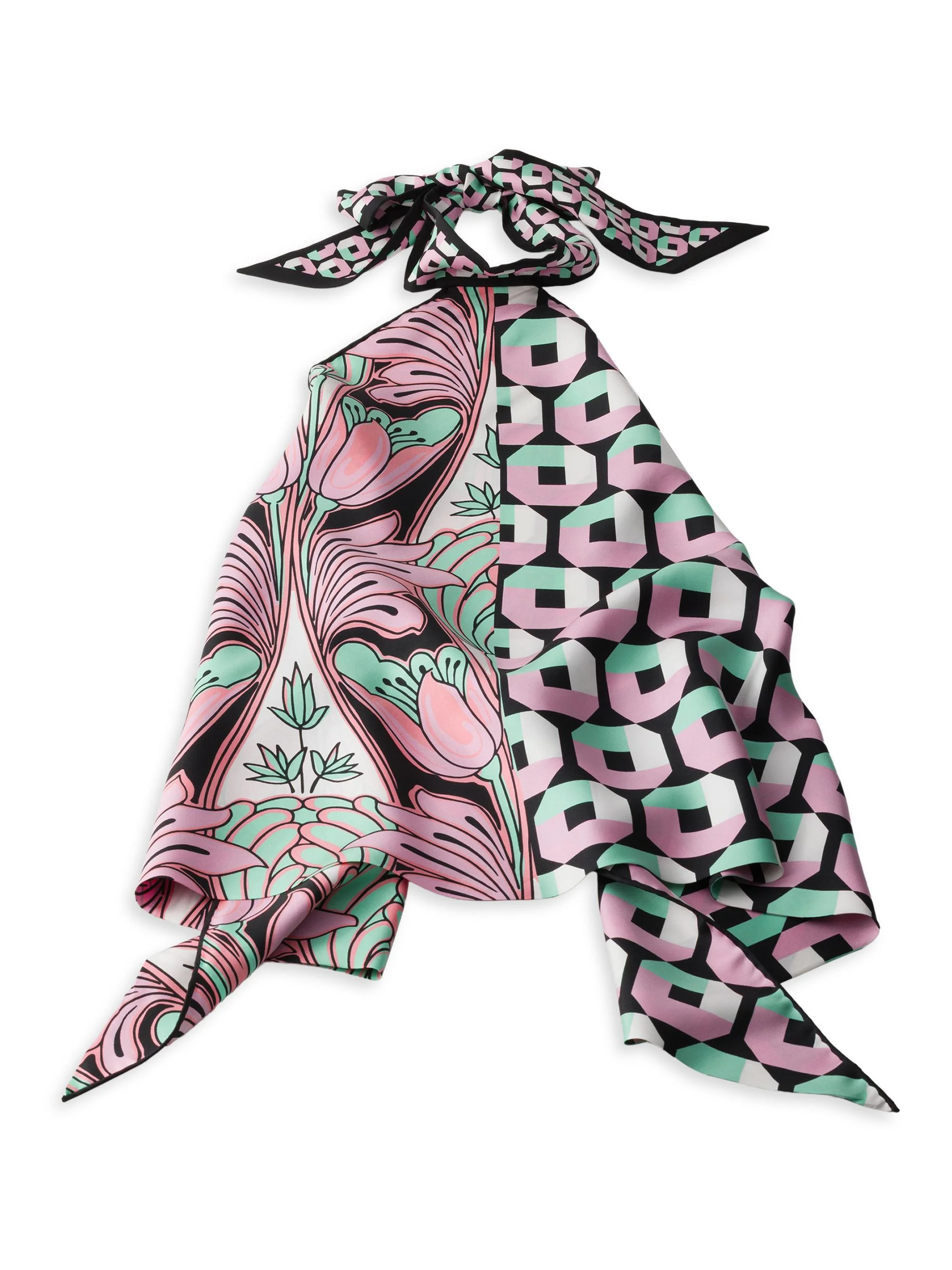 Women's Printed Silk Twill Top - Green - 1