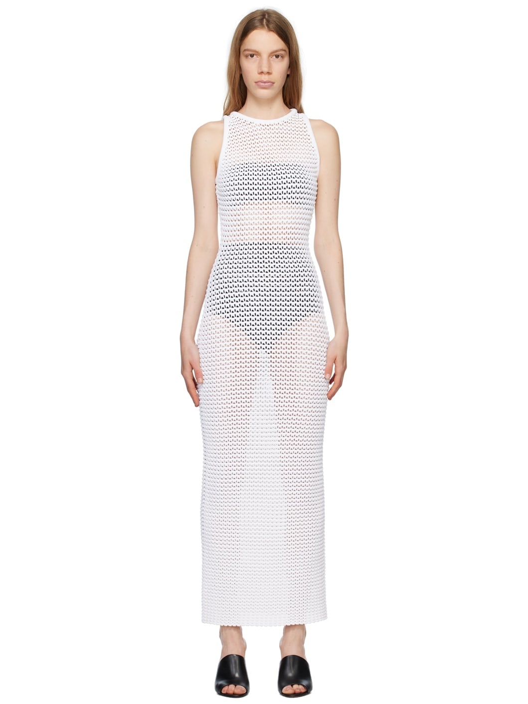 White 3D Waffle Maxi Dress - 1