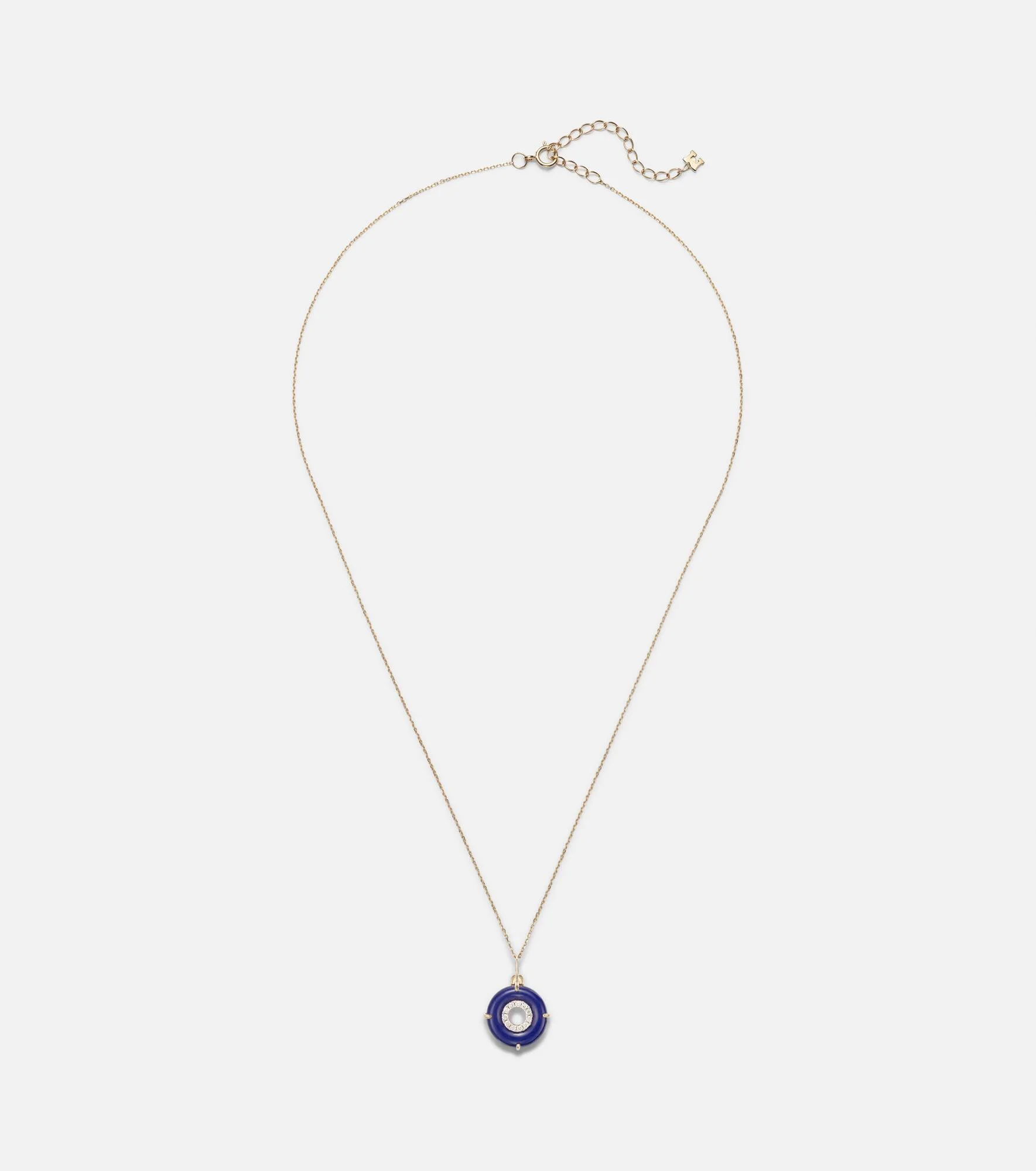 14kt gold pendant necklace with lapis lazuli and diamonds - 1