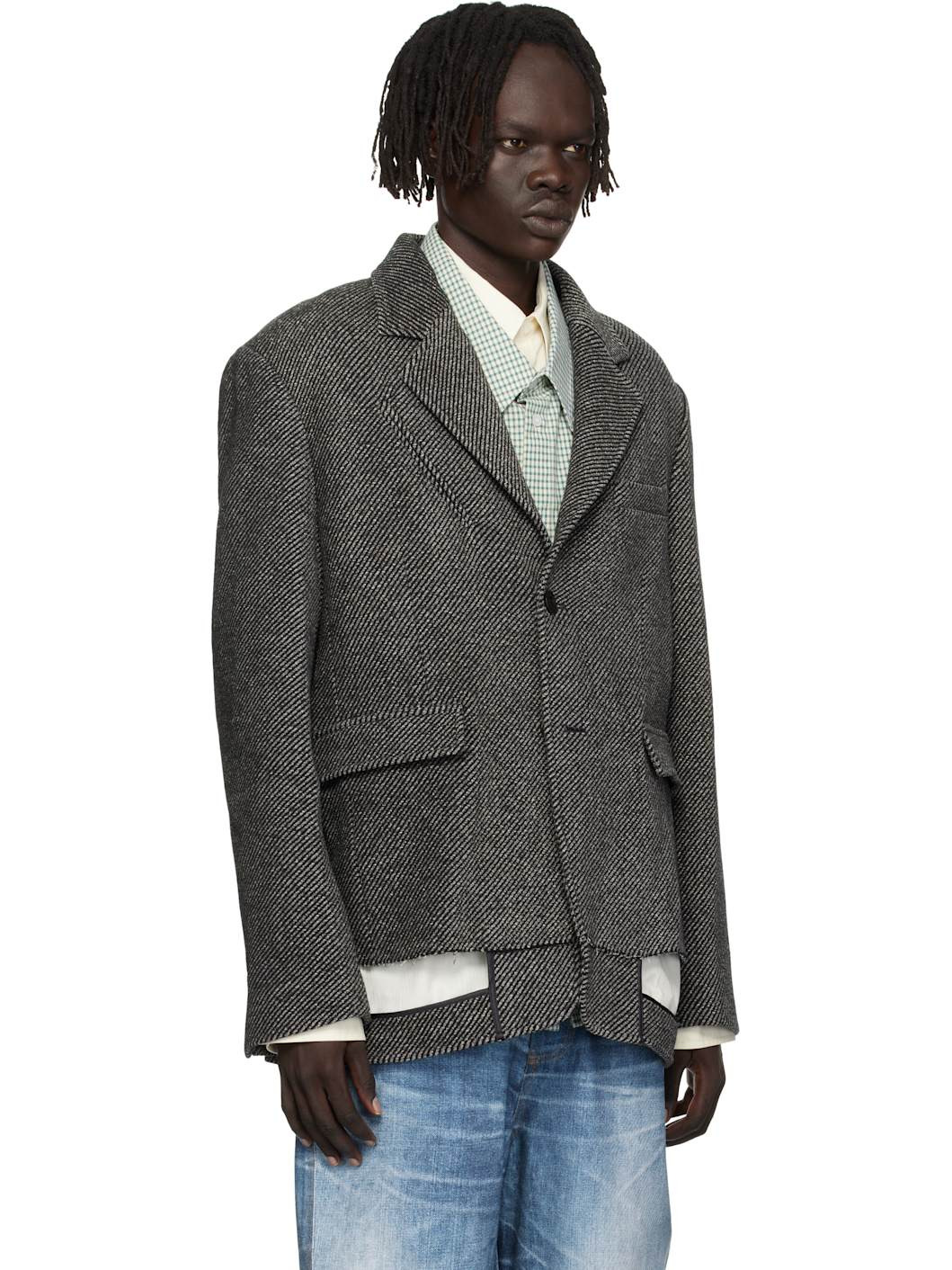 Gray Inside Out Wool Blazer - 2
