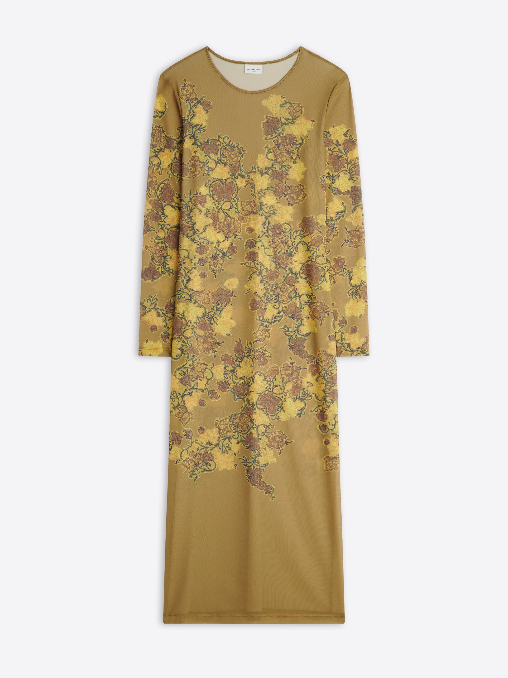 DRIES VAN NOTEN Belted printed charmeuse midi dress