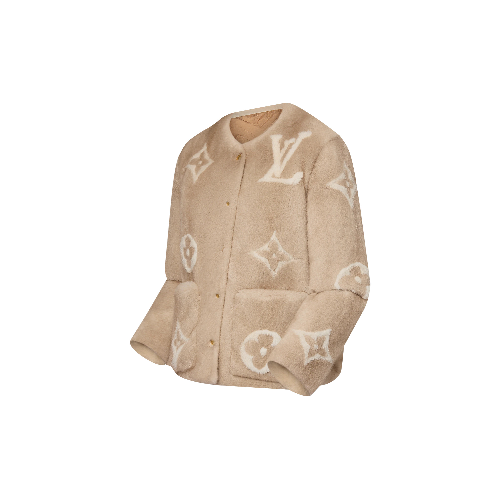 Collarless Monogram Mink Jacket - 2