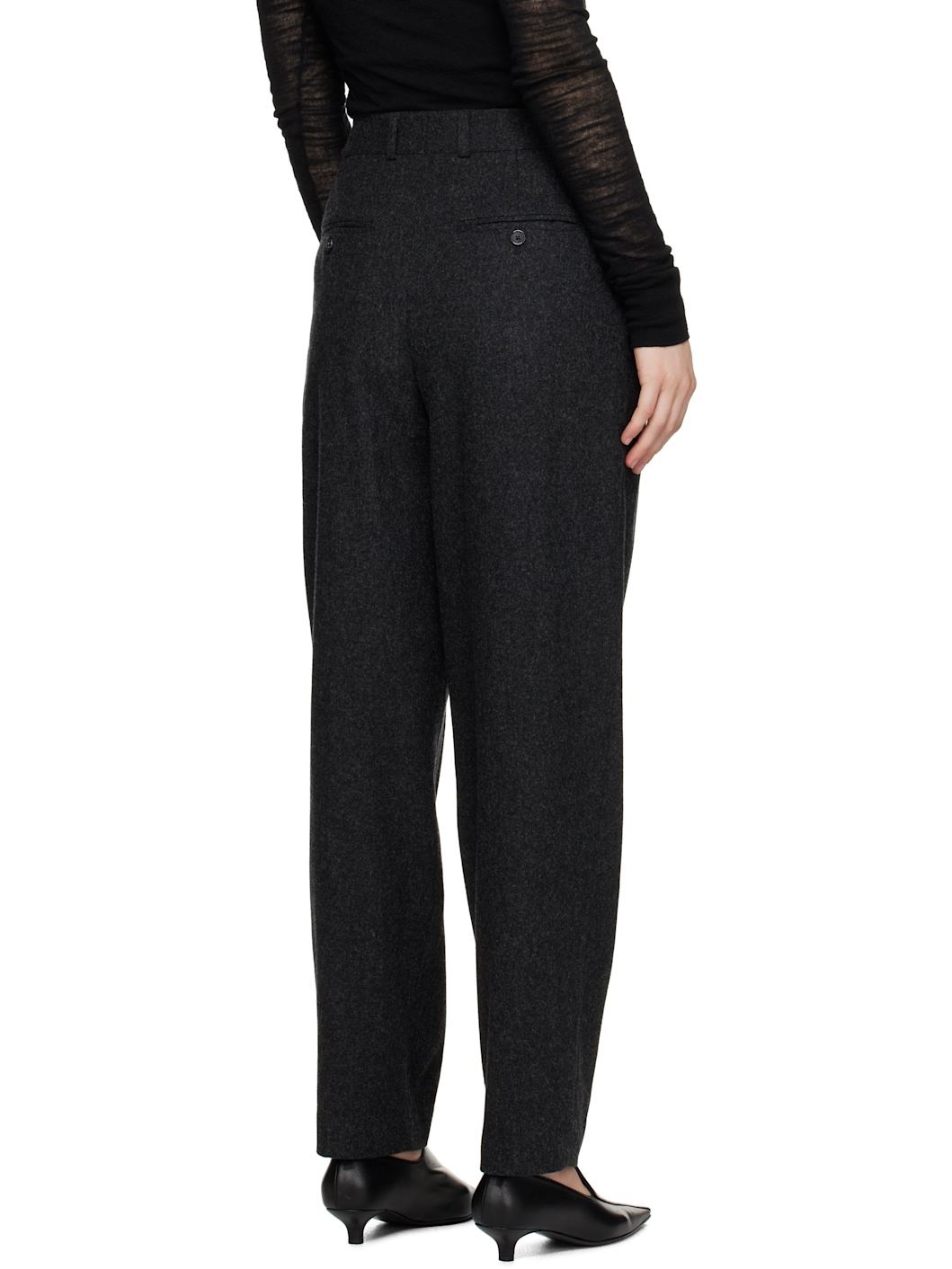 Gray Double-Pleated Tailored Trousers - 3