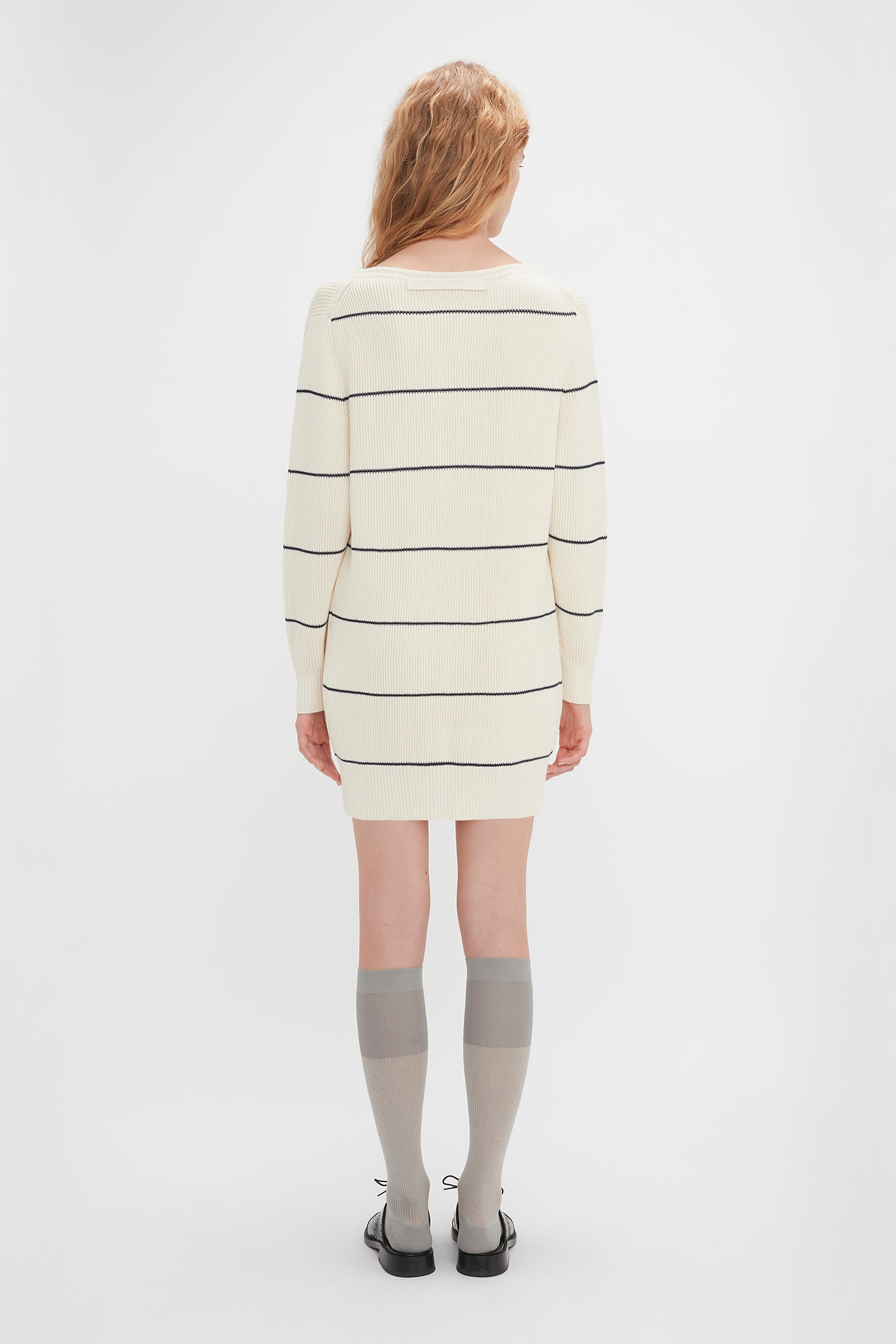 Frame Detail Jumper Dress In Natural-Navy - 4