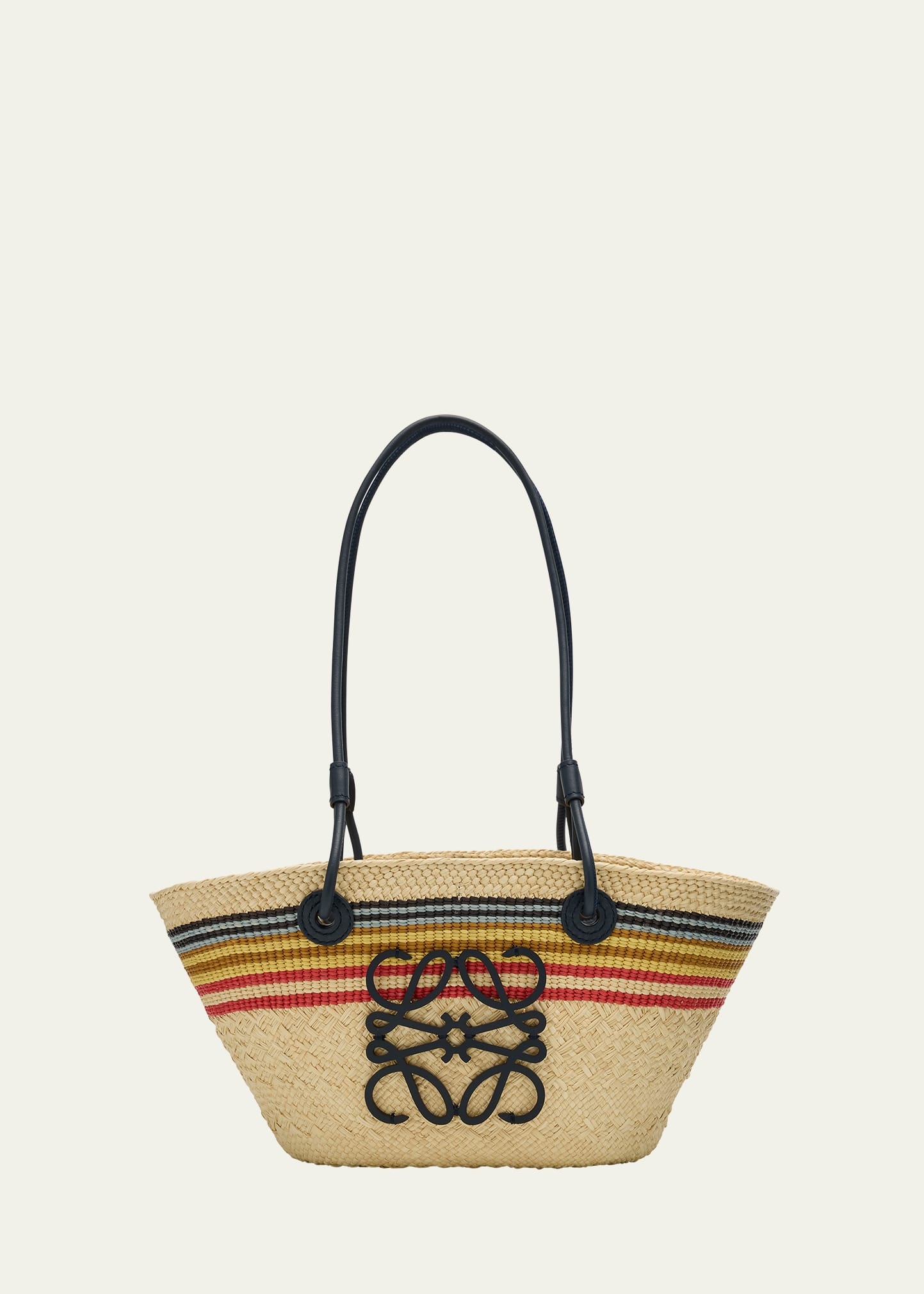Small Anagram Striped Basket Tote Bag in Raffia - 1