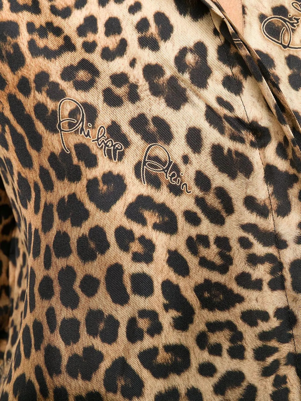 leopard-print logo silk shirt - 5