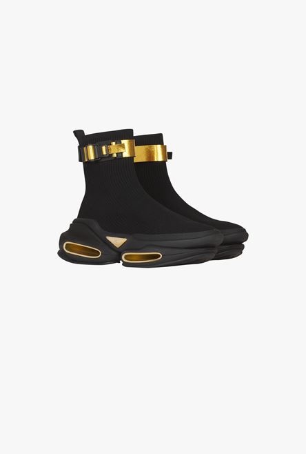 Black and gold knit B-Bold high-top sneakers with straps - 6