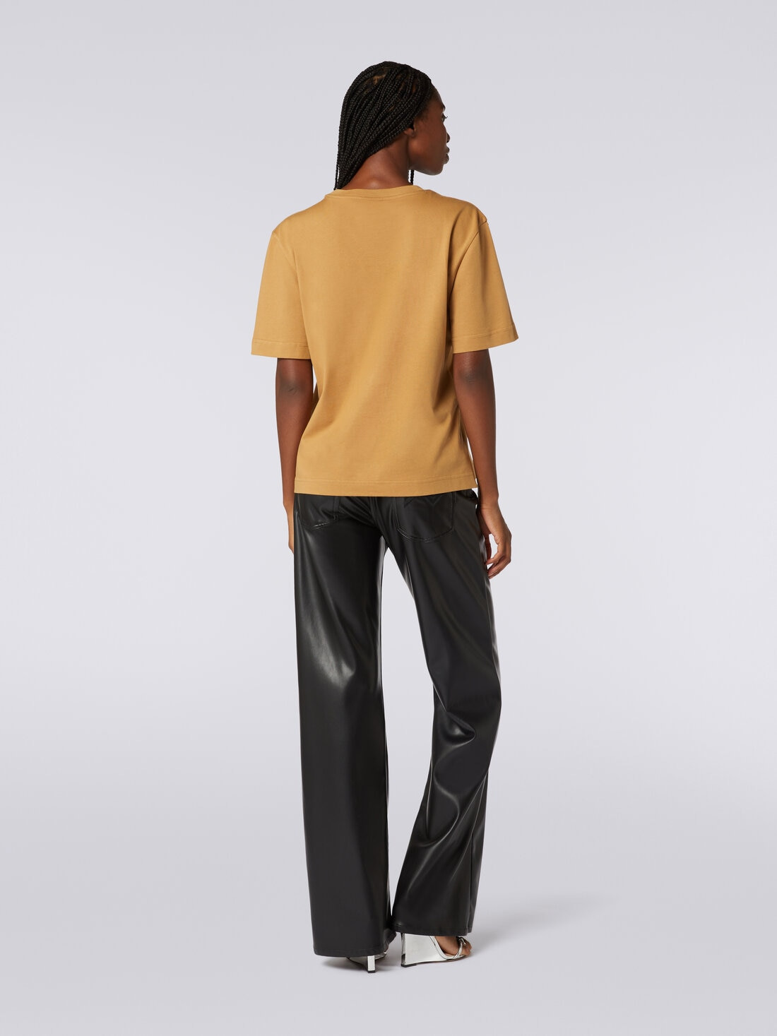 Crew-neck cotton T-shirt with embroidery and logo - 4