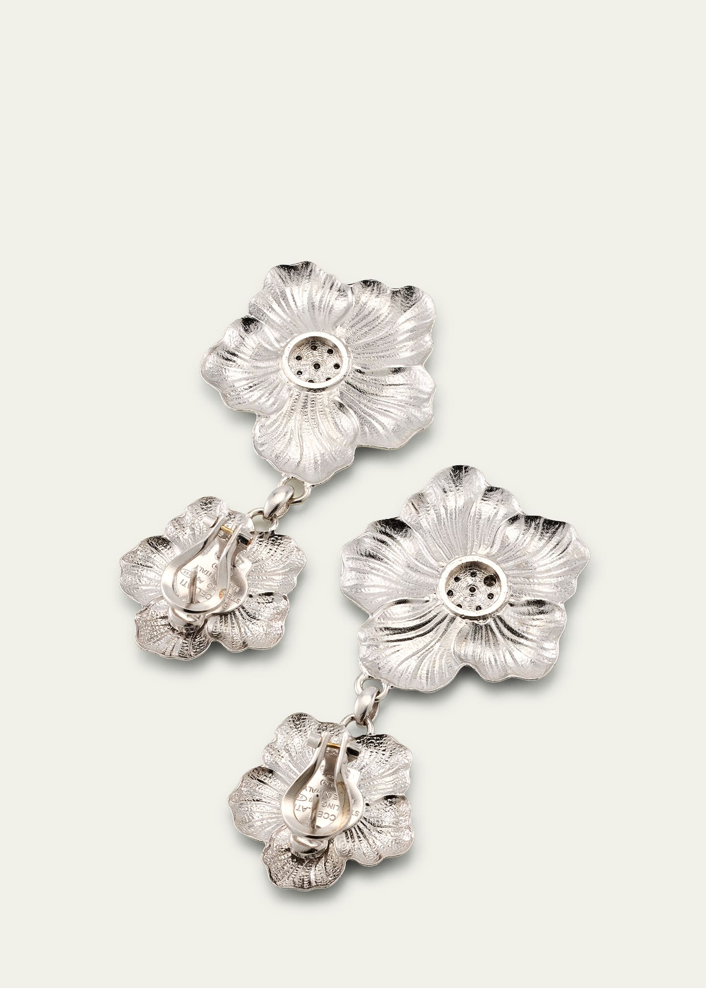 Blossoms Gardenia Sterling Silver and 18K Yellow Gold Pendant Earrings, 8.5cm - 4