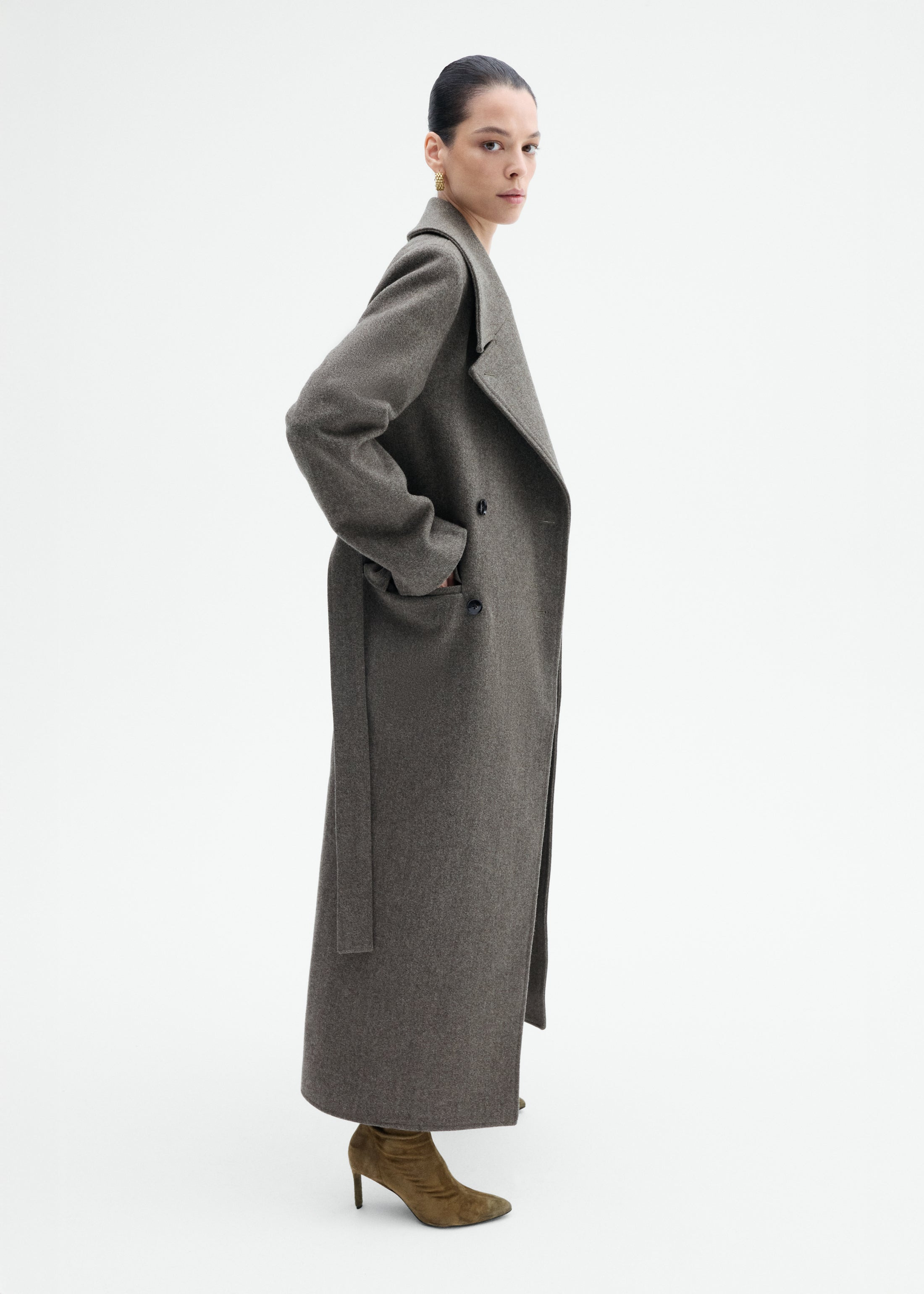 Belted Peacoat in Melange Wool - 7
