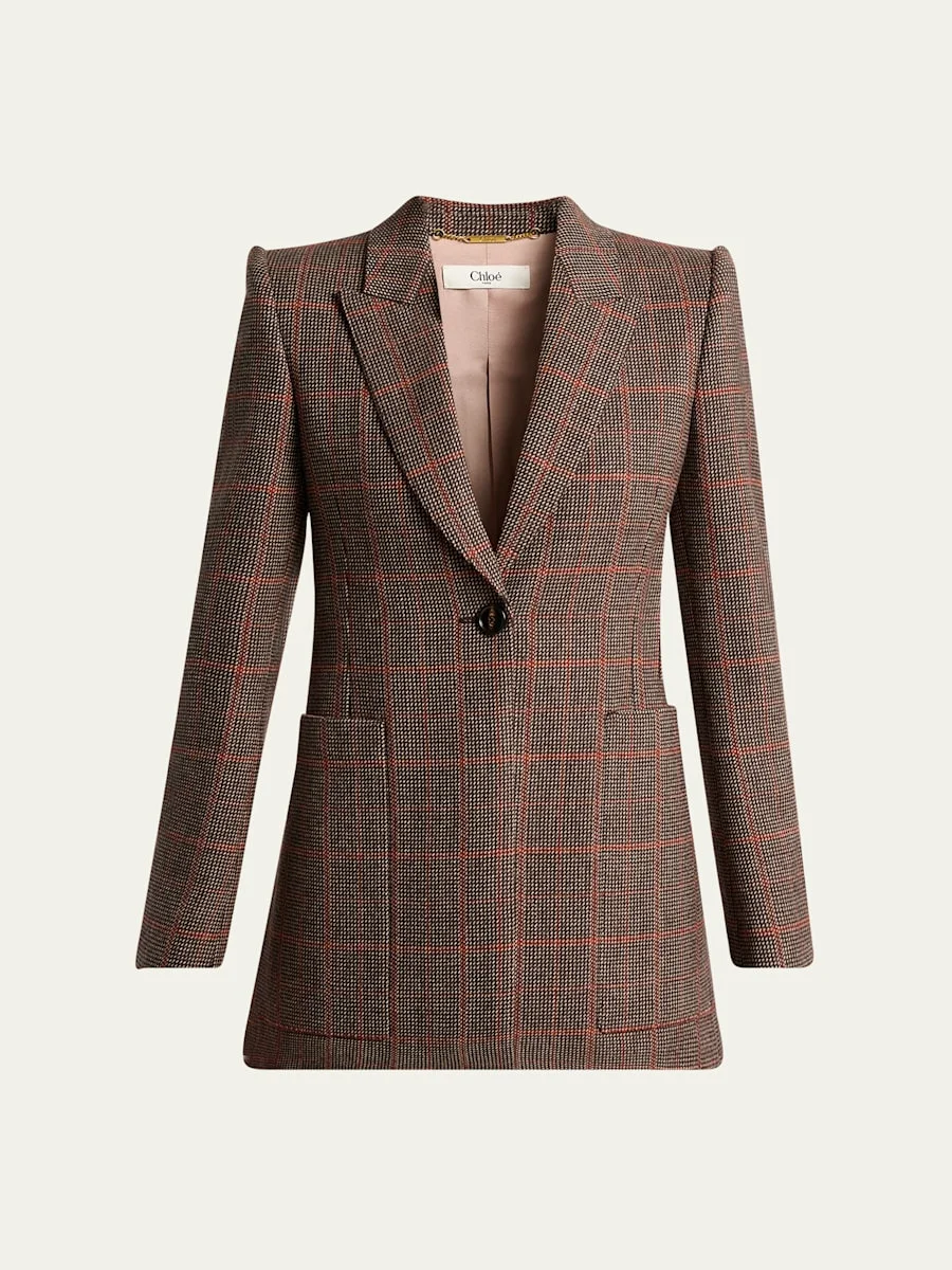 Plaid Single-Breasted Jacket - 1