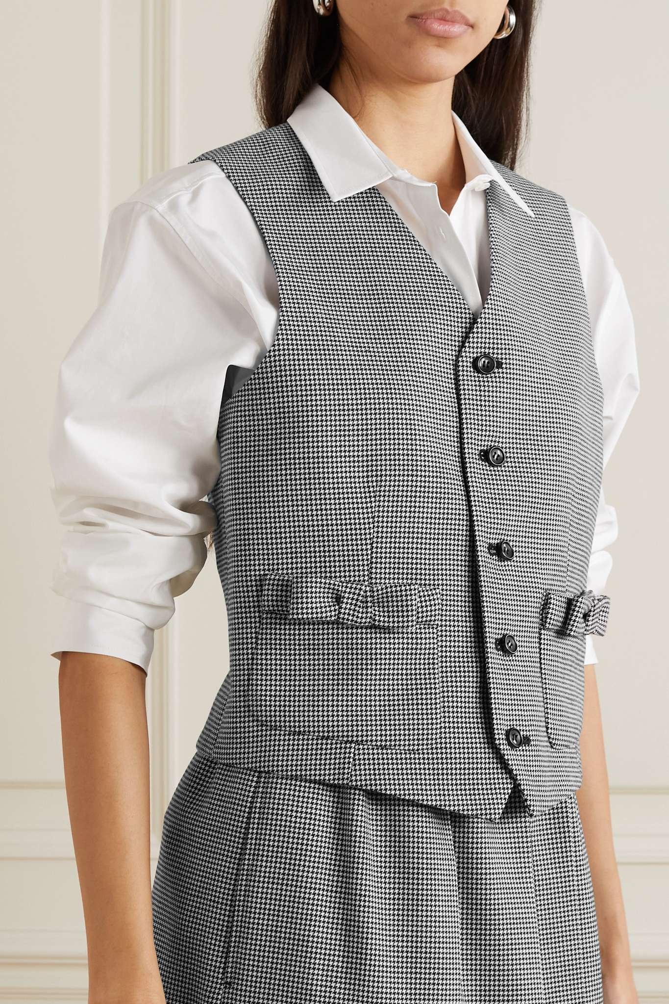 Bow-detailed houndstooth wool vest - 3