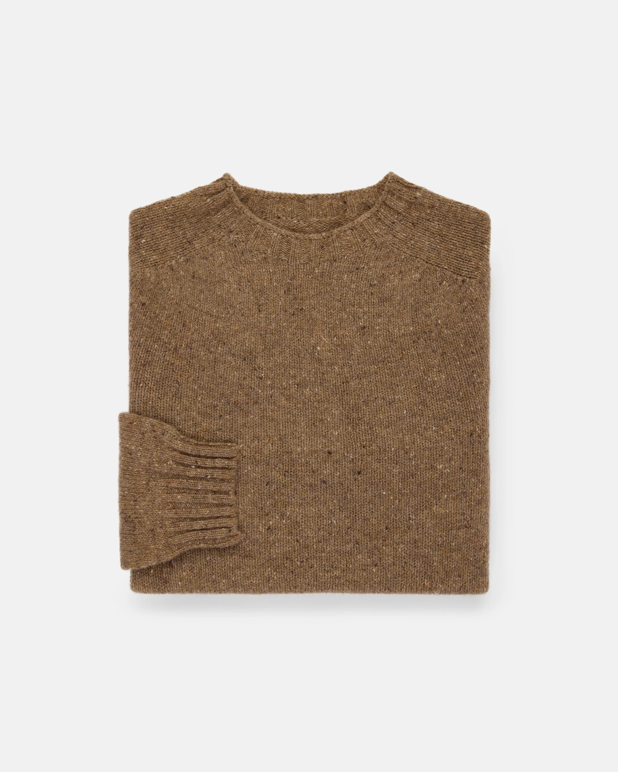 MADE-IN-SCOTLAND BROWN DONEGAL CREW NECK SWEATER - 1
