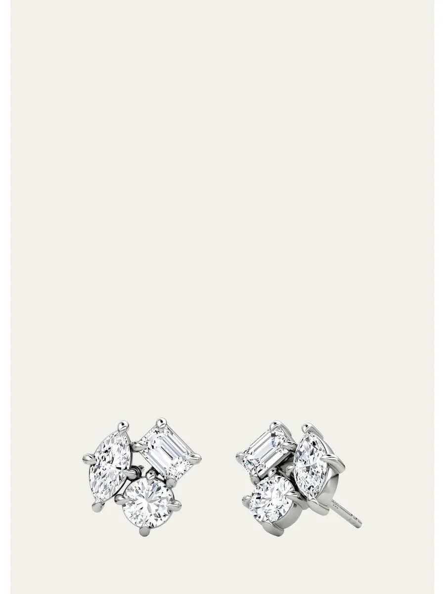 14K White Gold Lab-Grown Diamond Constellation Stud Earrings - 1