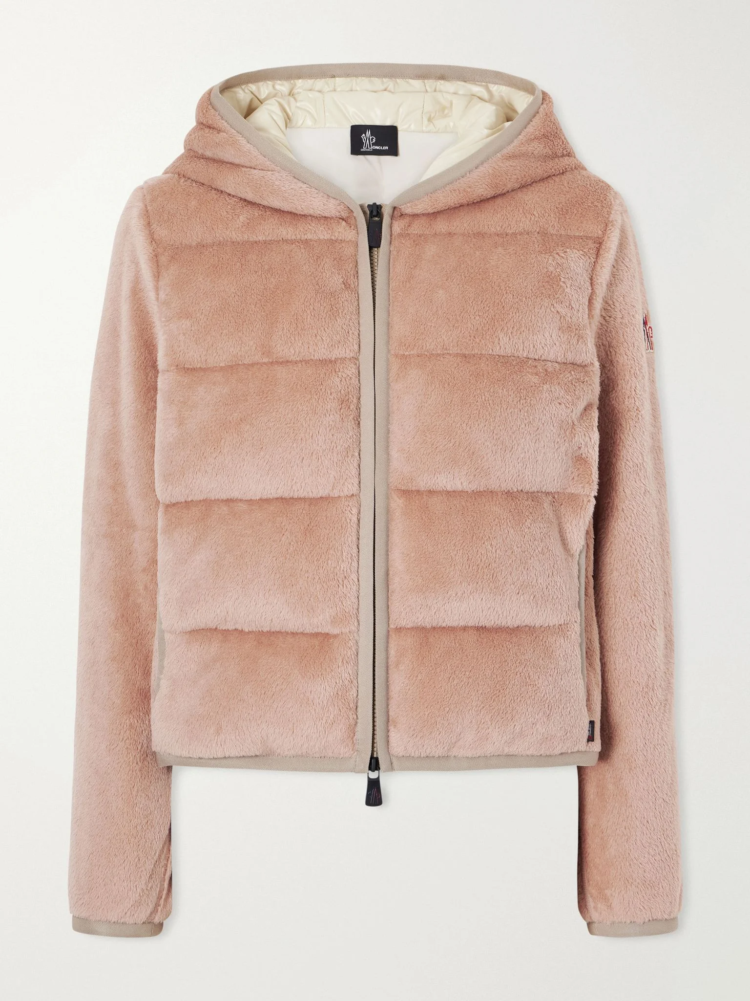 Hooded quilted padded plush down ski jacket Baby pink - 1