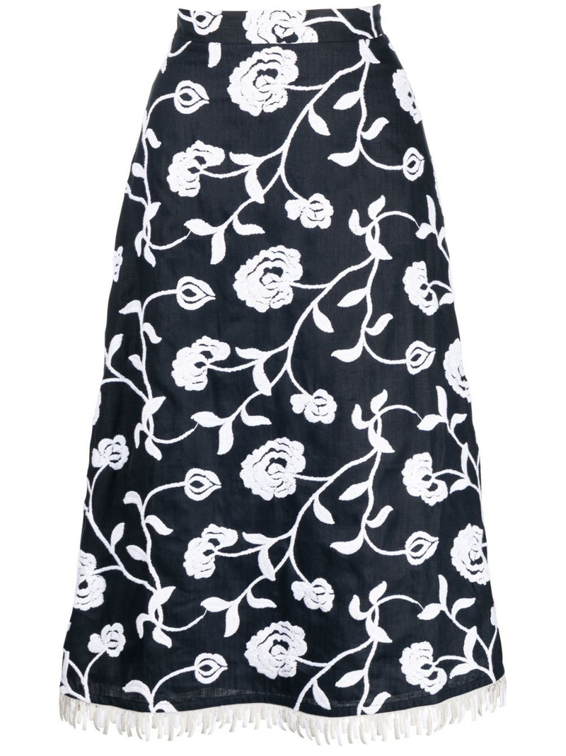 floral-embroidered A-line midi skirt 1