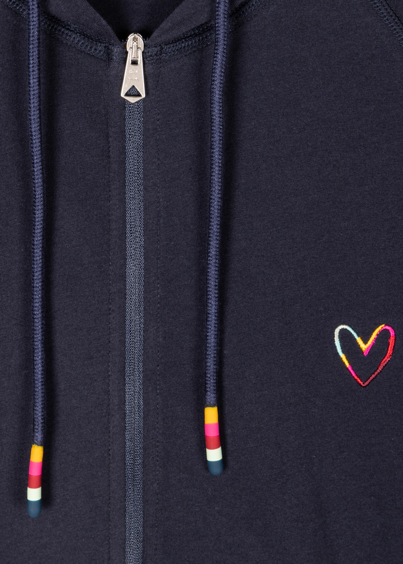 Paul Smith Women's Navy Cotton 'Swirl Heart' Zip Up Lounge Hoodie outlook
