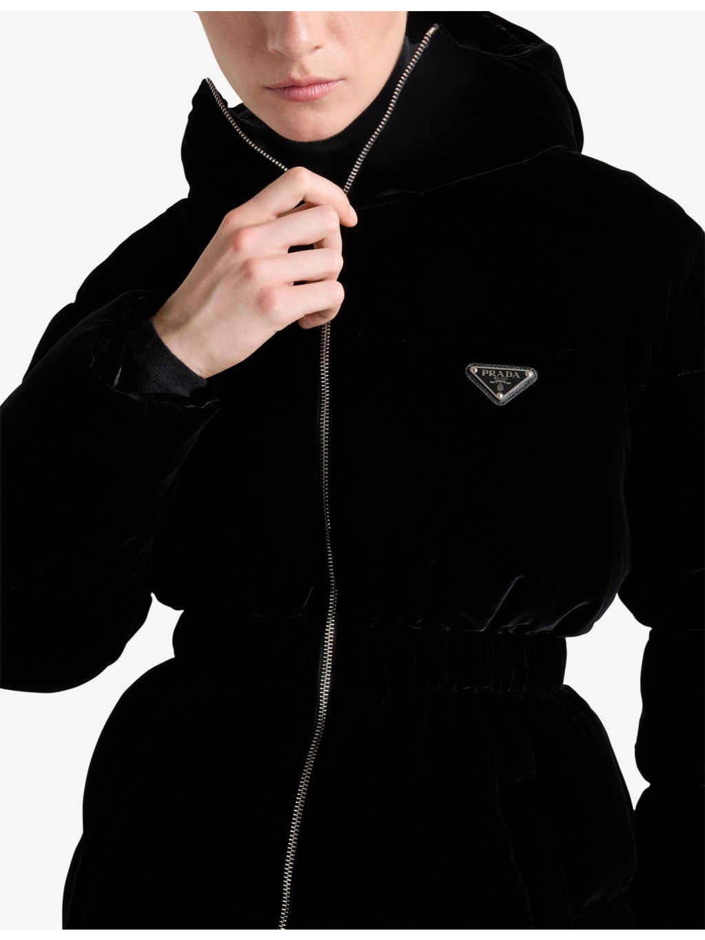 Logo-Badge Padded Velvet Down Jacket - 4