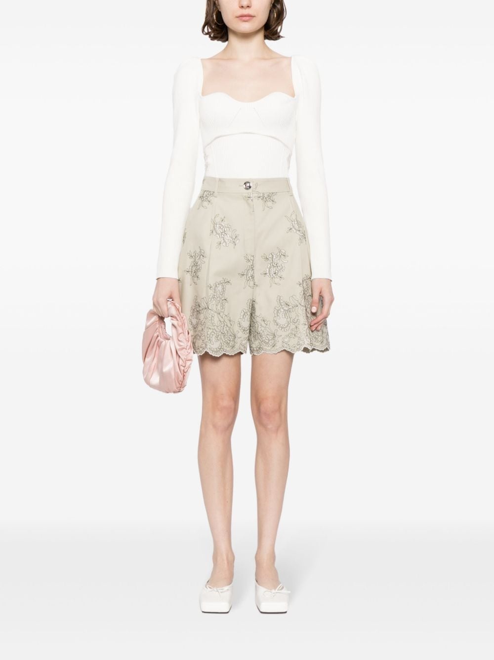 floral-embroidered high-waist shorts - 2