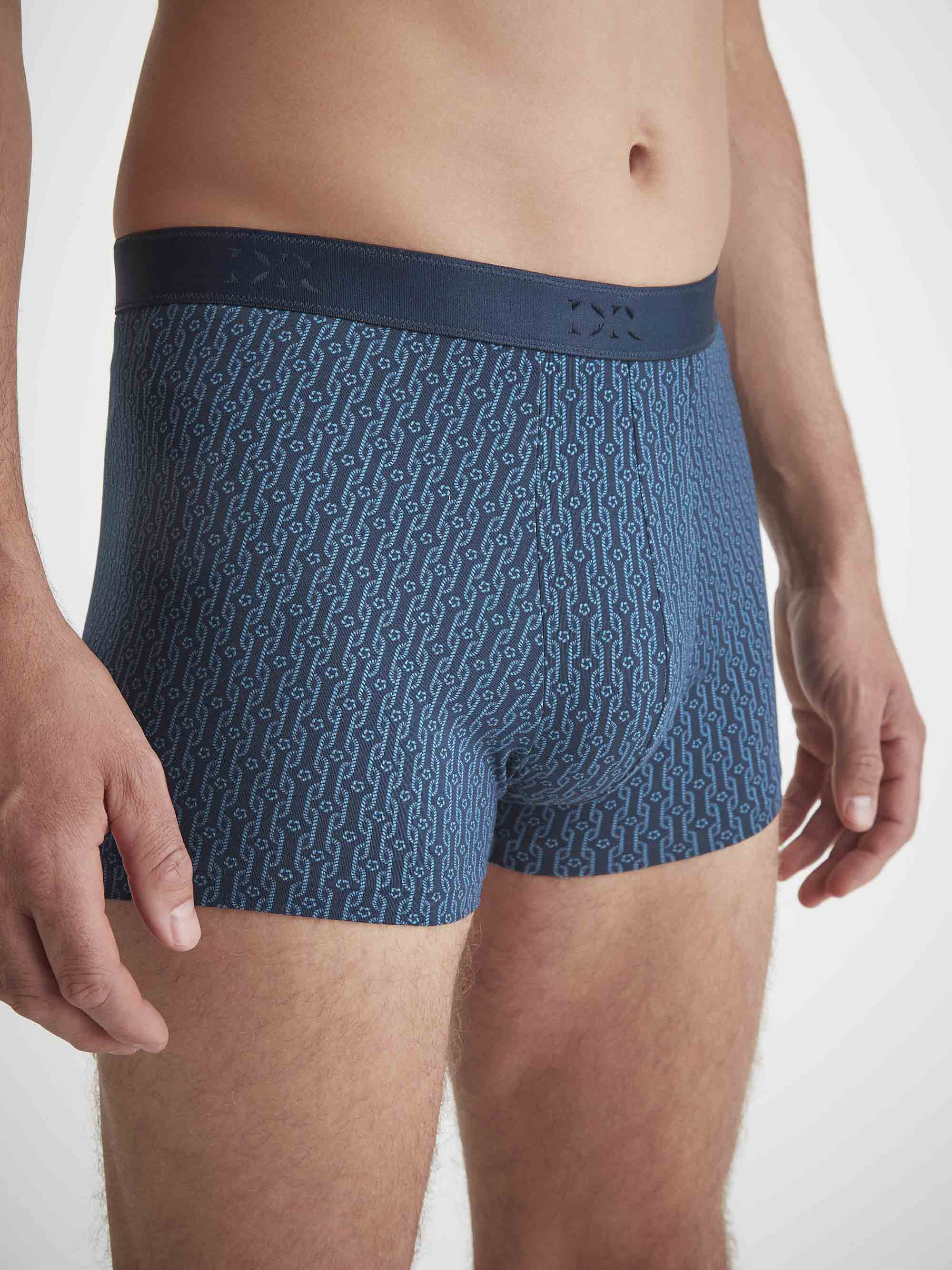 Men's Boxer Briefs Geometric Pima Cotton Stretch Navy - 3