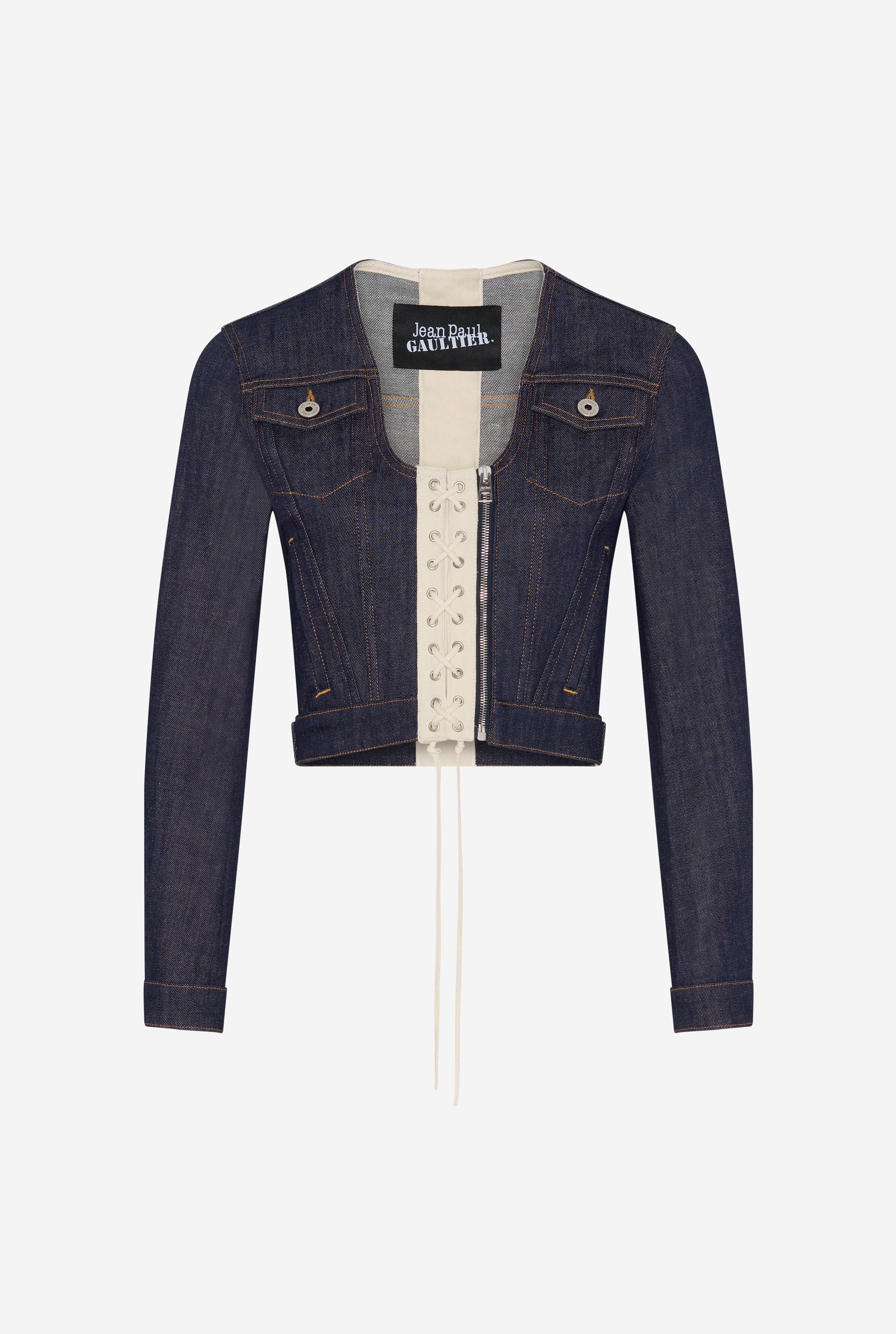 THE CONTRASTING LACE-UP DENIM JACKET - 6