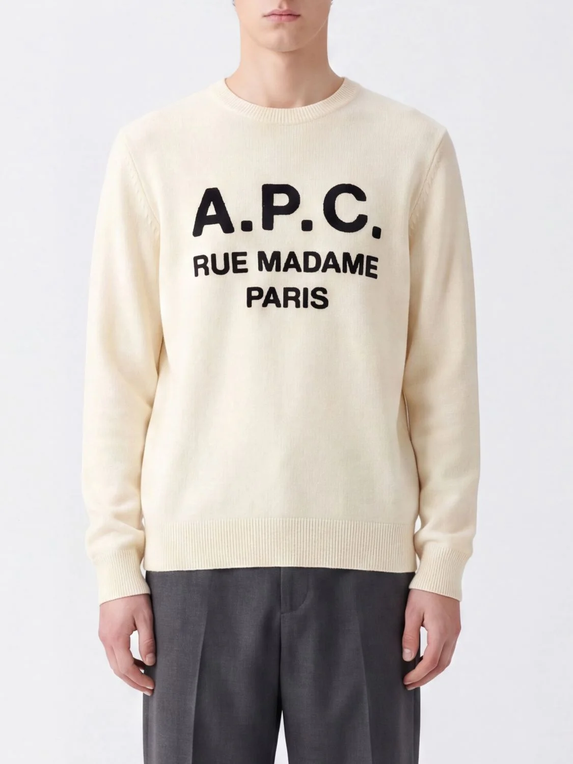 A. P.C. Crewneck Virgin Wool Sweater with Contrast Logo Lettering - 1