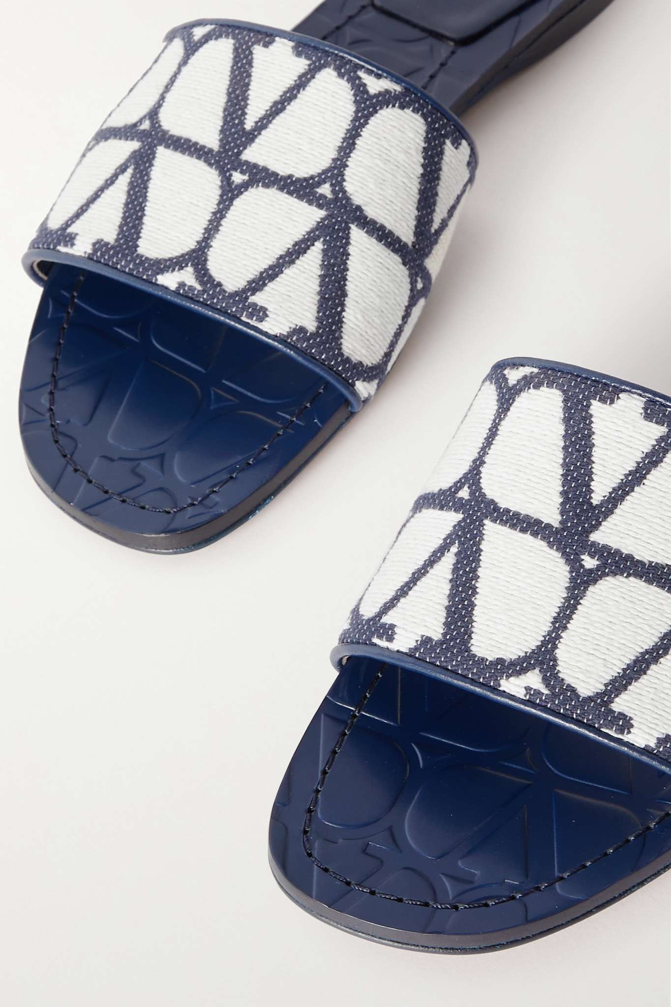 Toile Iconographe leather-trimmed cotton-canvas jacquard slides - 4