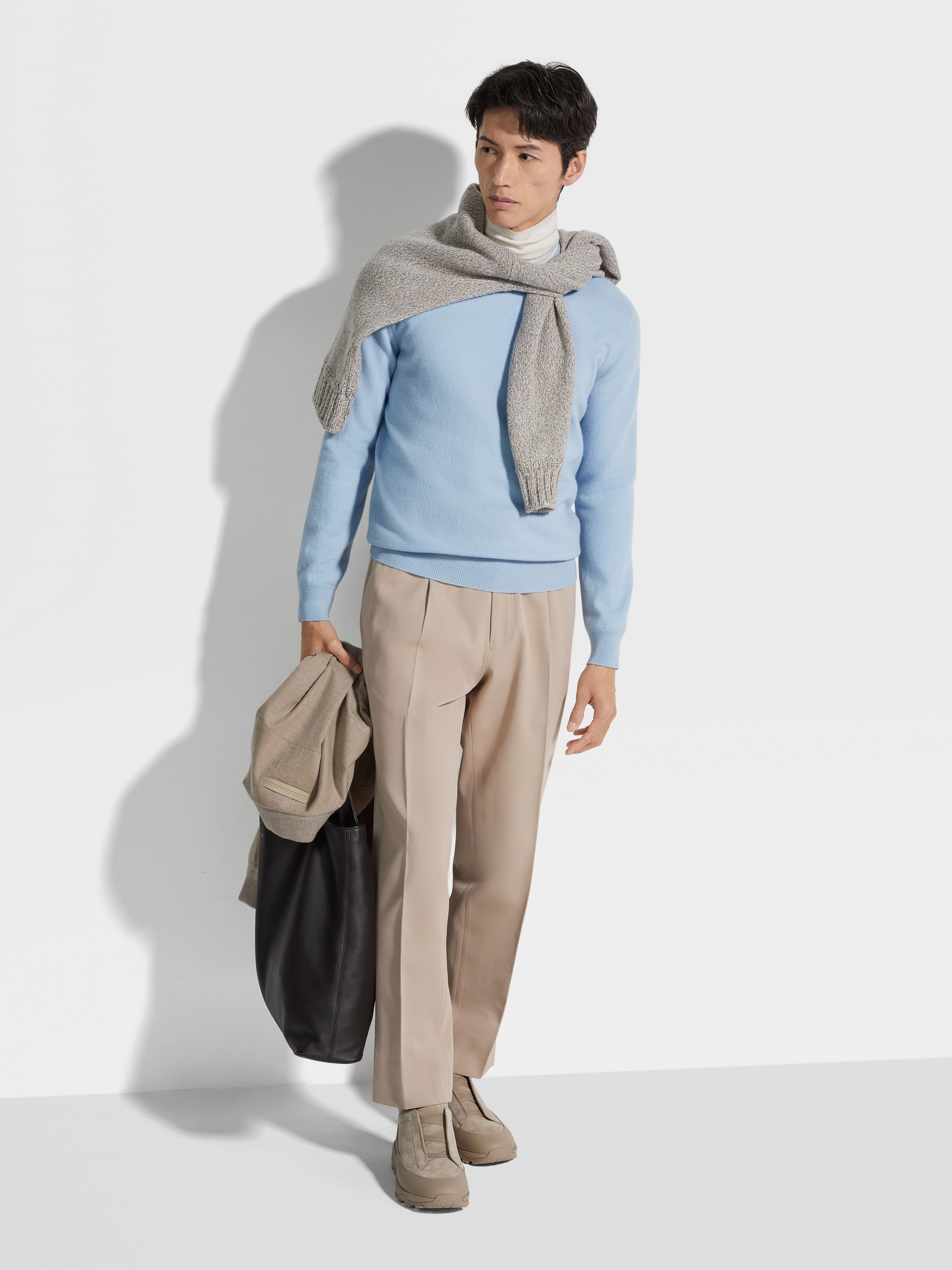 LIGHT BLUE OASI CASHMERE CREWNECK - 3