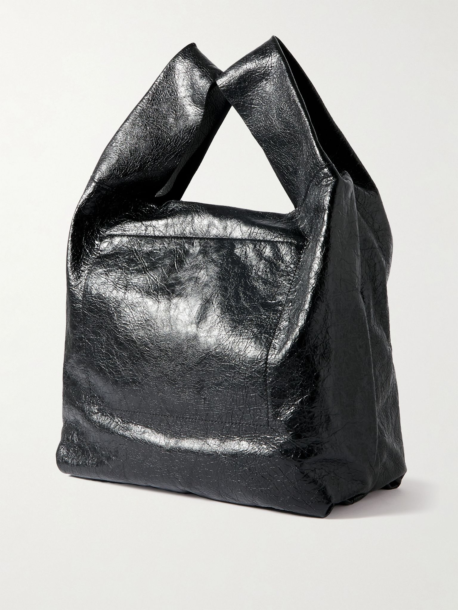 Le Cagole Studded Cracked-Leather Tote Bag Black - 3