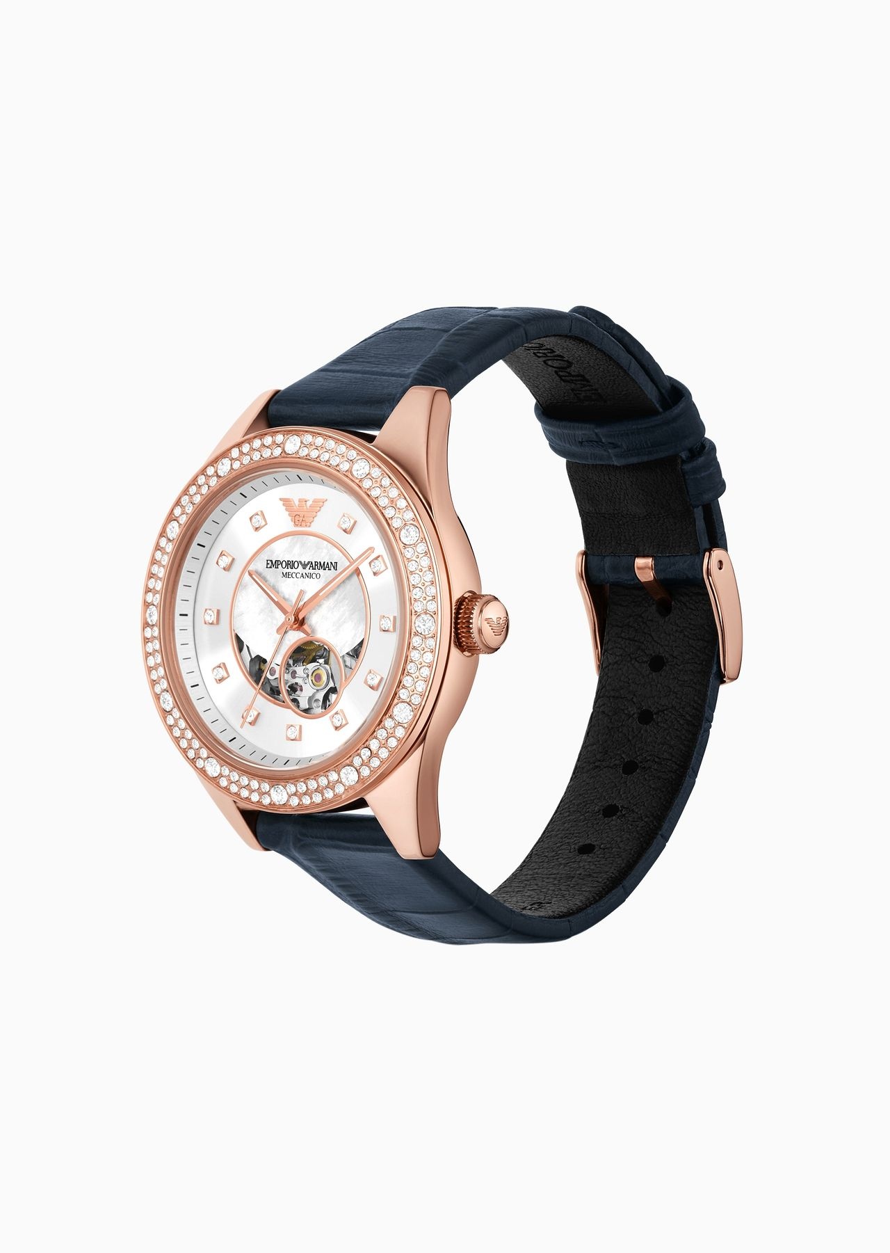 Automatic three-hand blue leather watch - 2