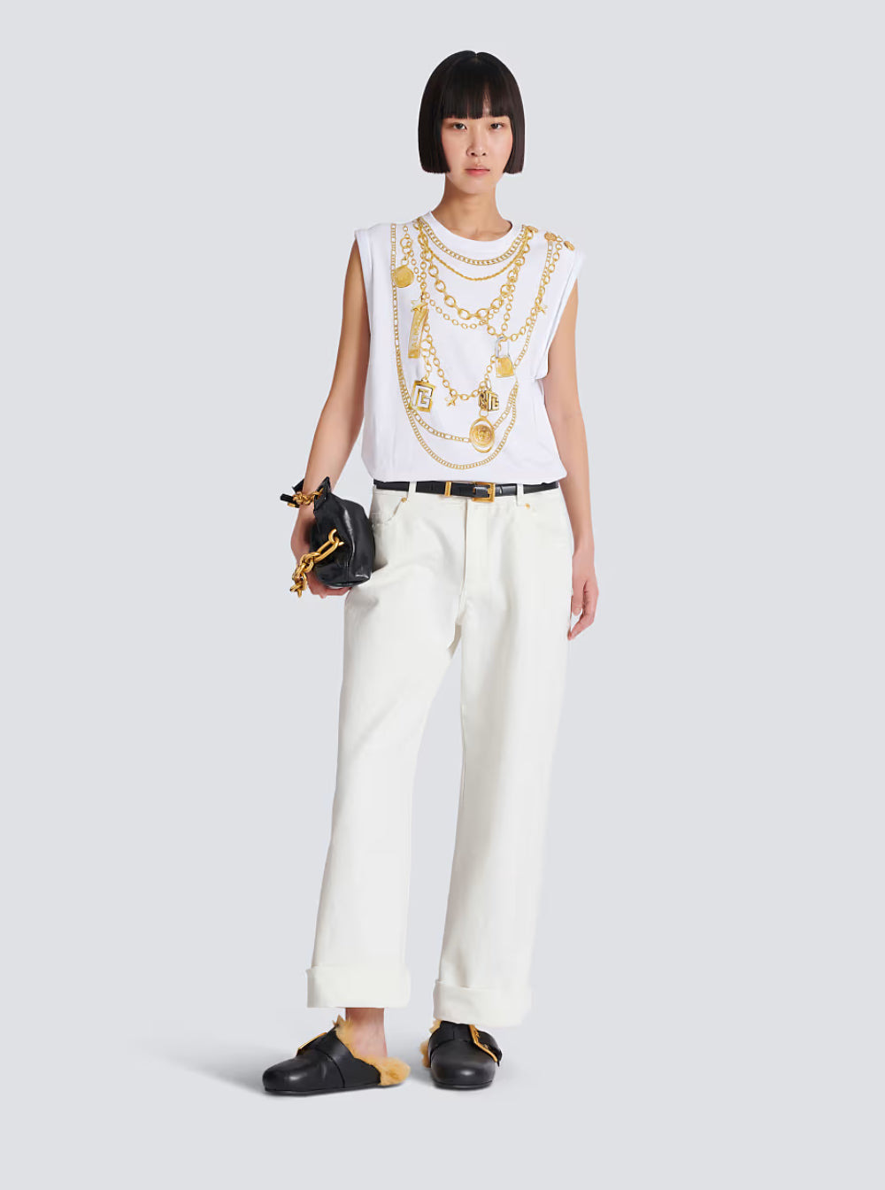Balmain Women White Sleeveless Top With Maxi Necklace Print On Front And Rear In Cotton Woman - 4
