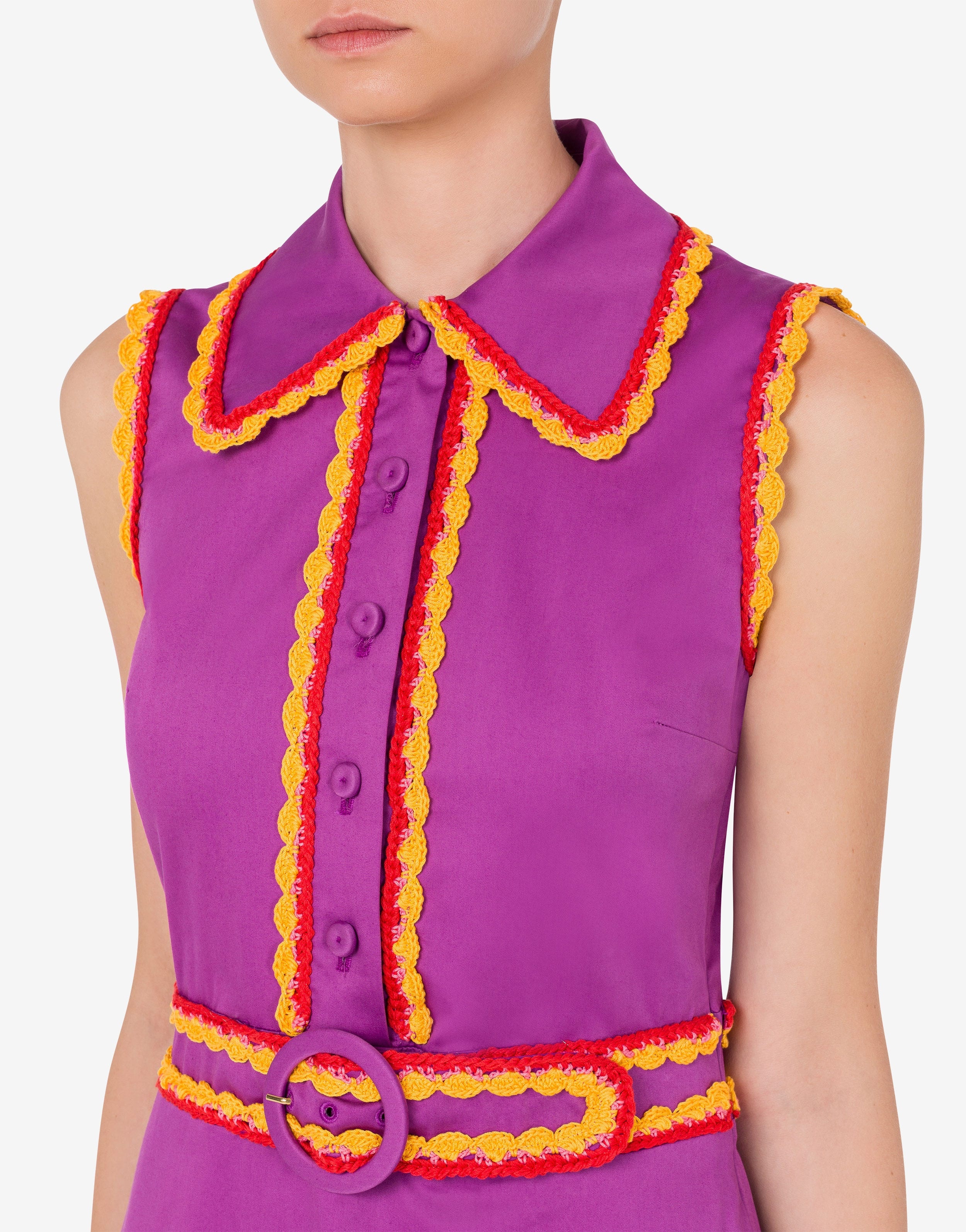 CROCHET DETAILS STRETCH POPLIN DRESS - 4