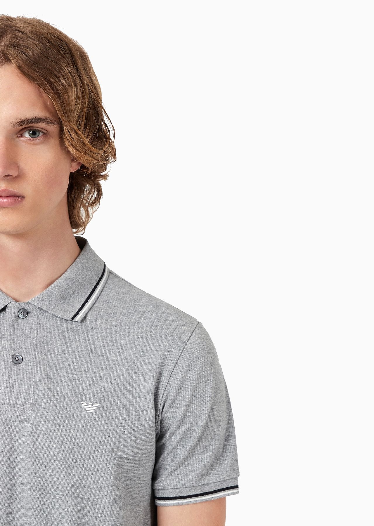 Slim-fit stretch piqué polo shirt with micro eagle - 6