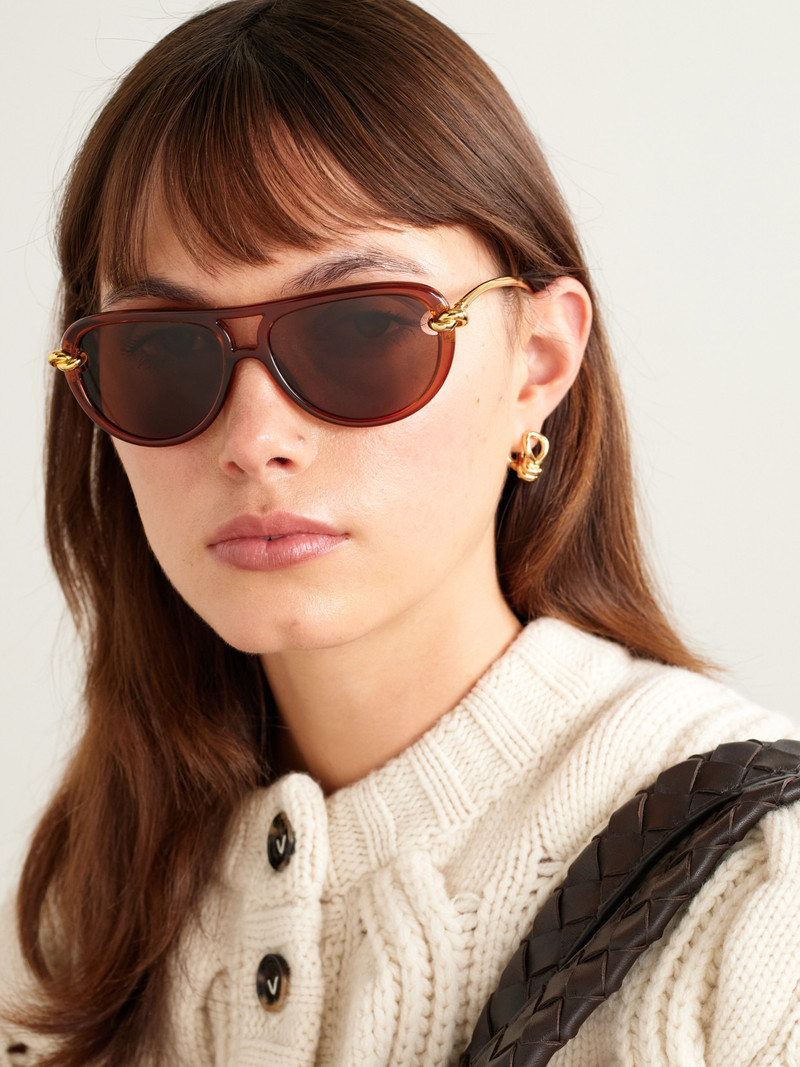 Bottega Veneta New Knot Aviator-style Acetate And Gold-tone Sunglasses outlook