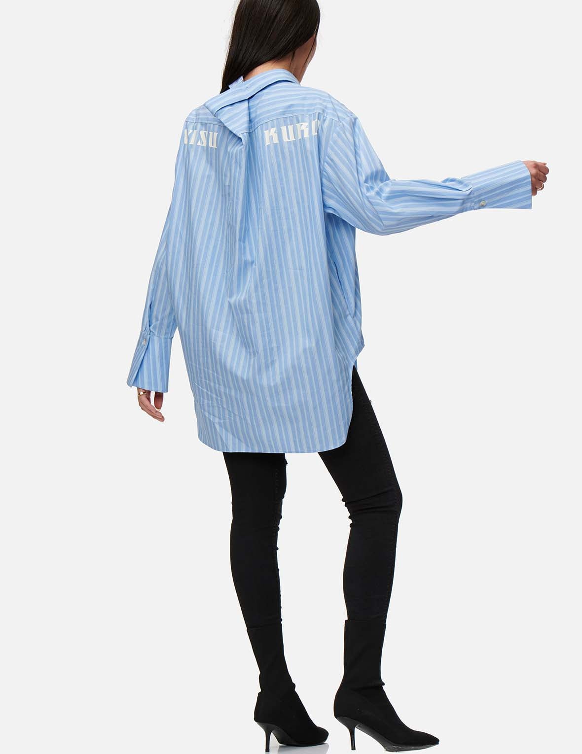 Drape Collar Pinstripe Shirt - 4