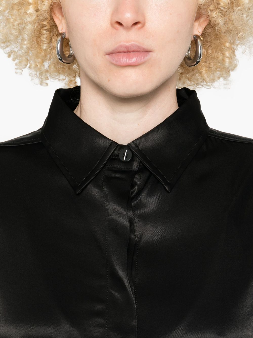 satin curved-hem shirt - 5