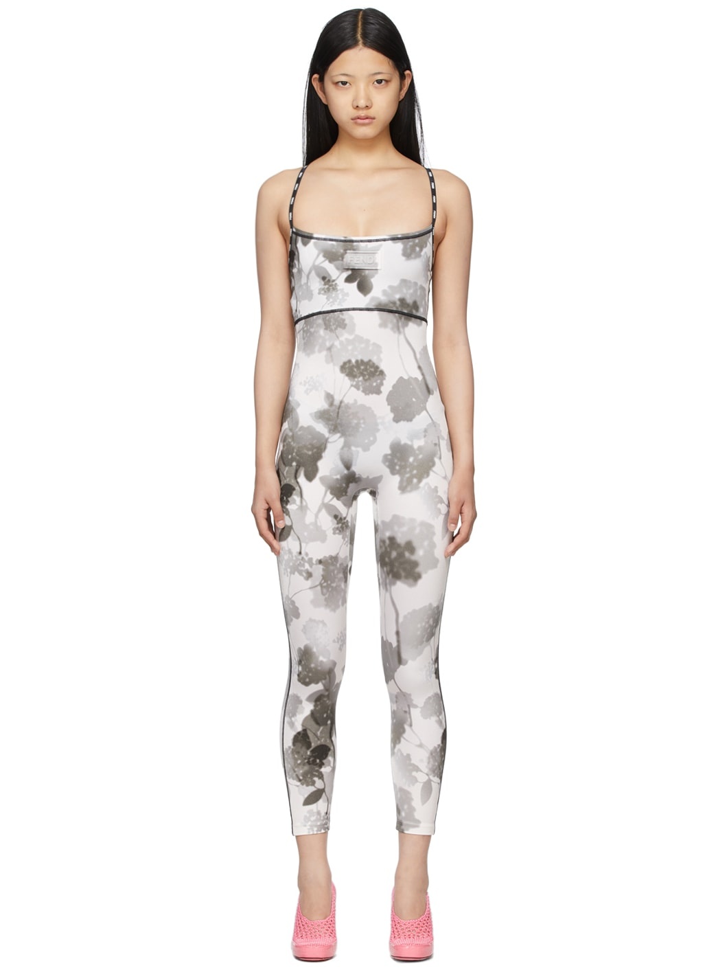 White & Grey Floral Active Jumpsuit - 1