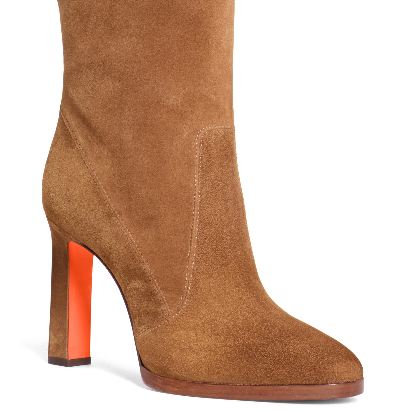 Women's light brown suede high-heel boot - 5