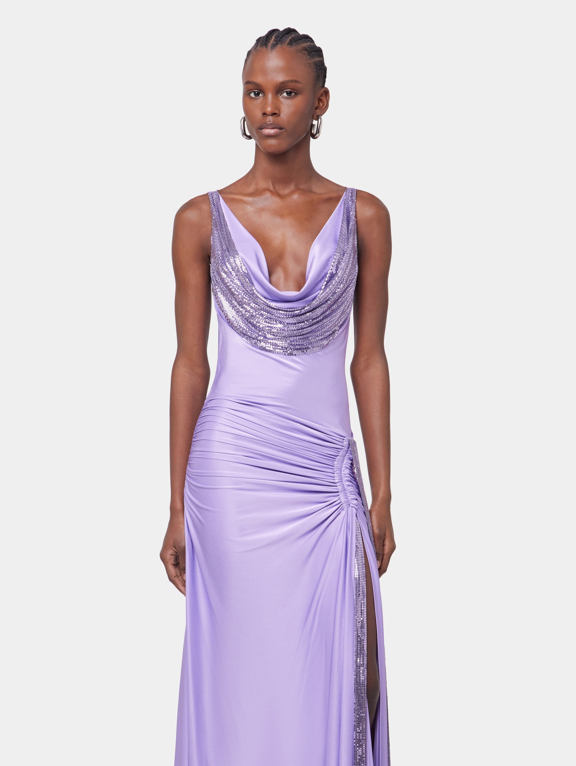 LAVENDER LONG DRESS IN MESH AND JERSEY - 4