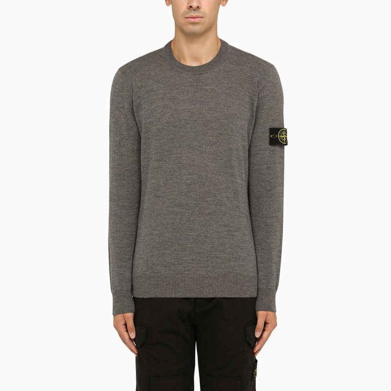 Grey melange crew-neck sweater - 1