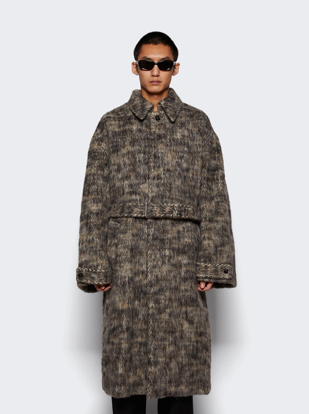 Brushed Melange Wool Coat Beige And Black - 3
